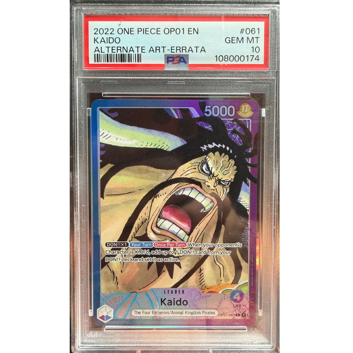 ONE PIECE KAIDO LEADER ALTERNATE ART-ERRATA OP-01 ENG PSA 10