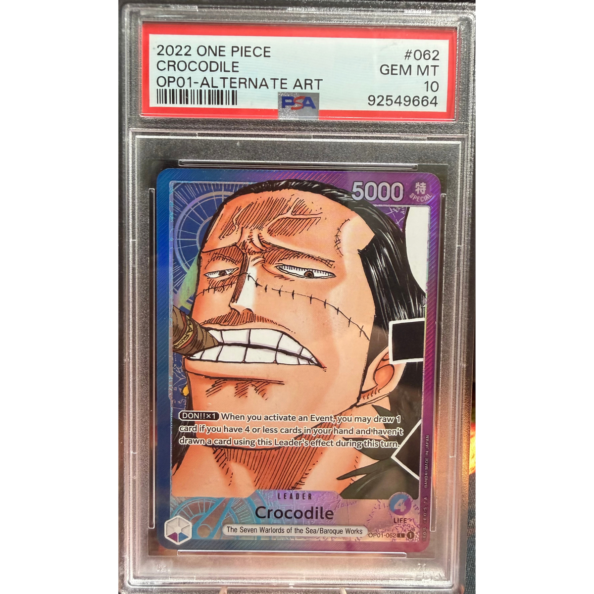 ONE PIECE CROCODILE LEADER ALTERNATE ART ENG OP-01/062 PSA 10