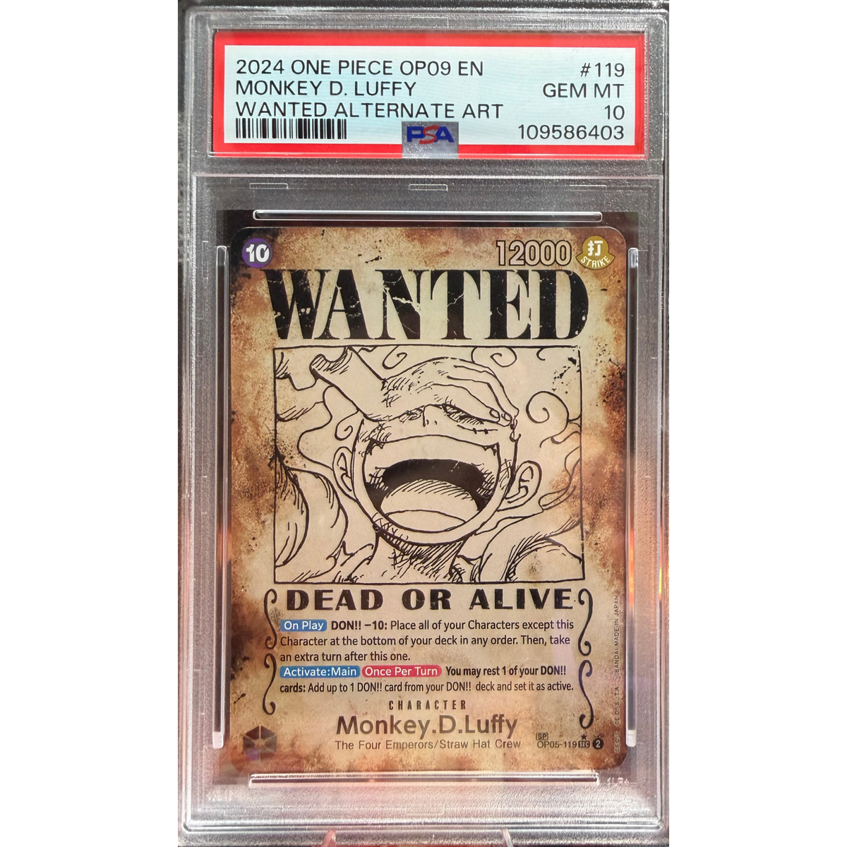 ONE PIECE MONKEY D. LUFFY WANTED ALTERNATE ART OP-09/119 ENG PSA 10