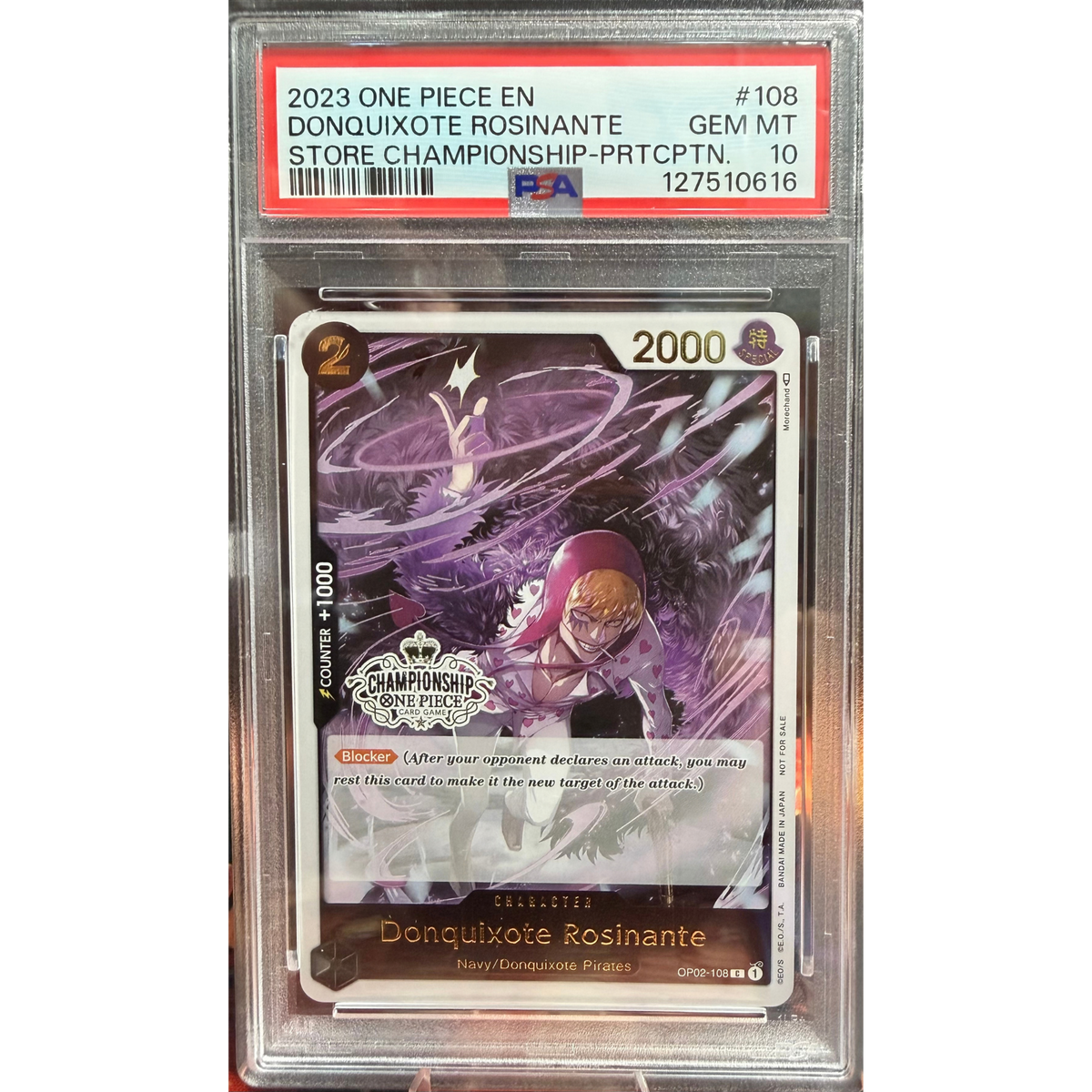 ONE PIECE DONQUIXOTE ROSINANTE STORE CHAMPIOSHIP ENG #108 PSA 10